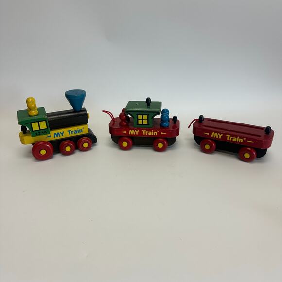 VTG My Train Montgomery Schoolhouse Vermont Wooden Trainset 3 Cars 6 People - Picture 2 of 12